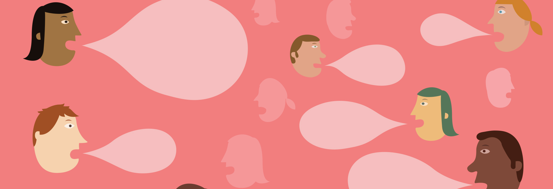 diverse illustration of heads with speech bubbles