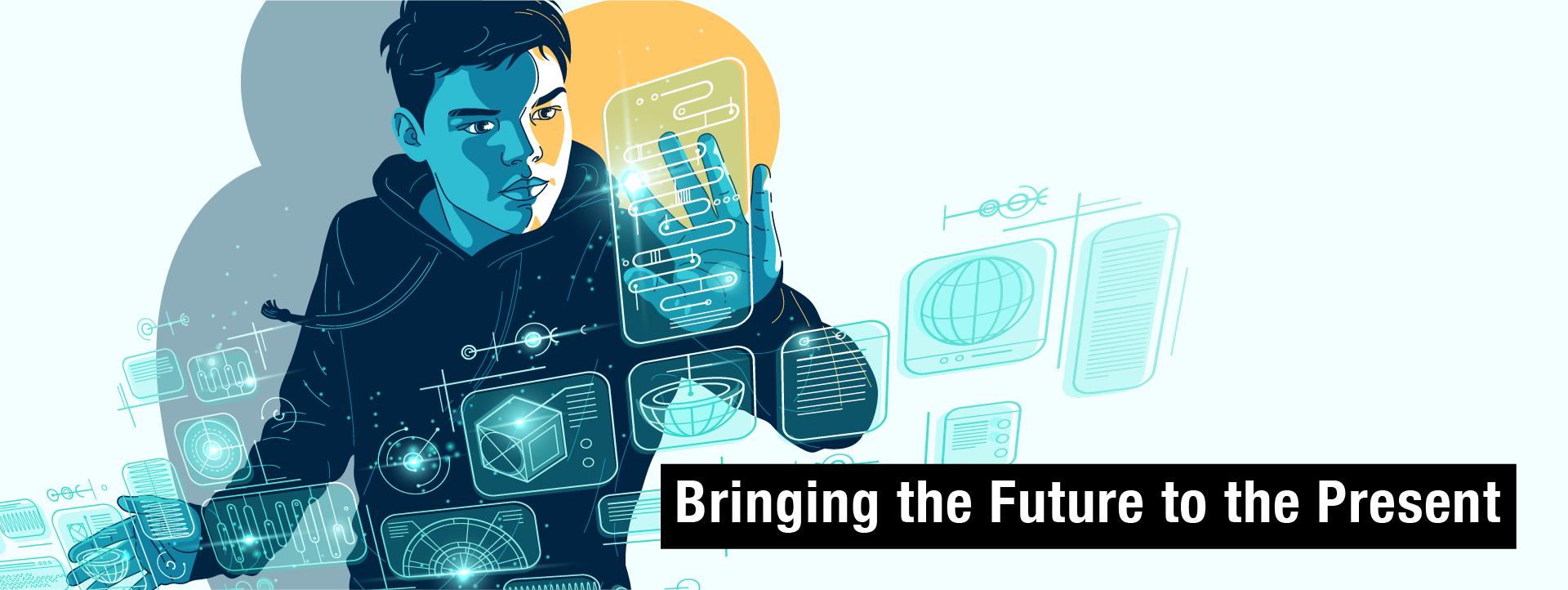 Futuristic illustration of a student