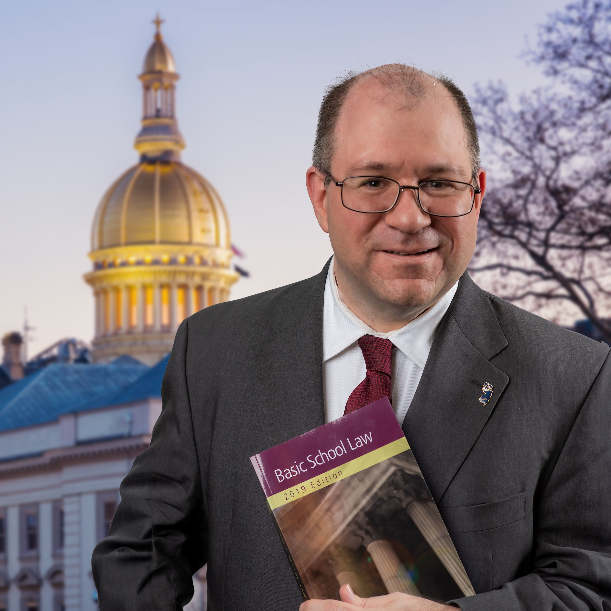 John Burns, Esq. in front of Trenton Capitol building