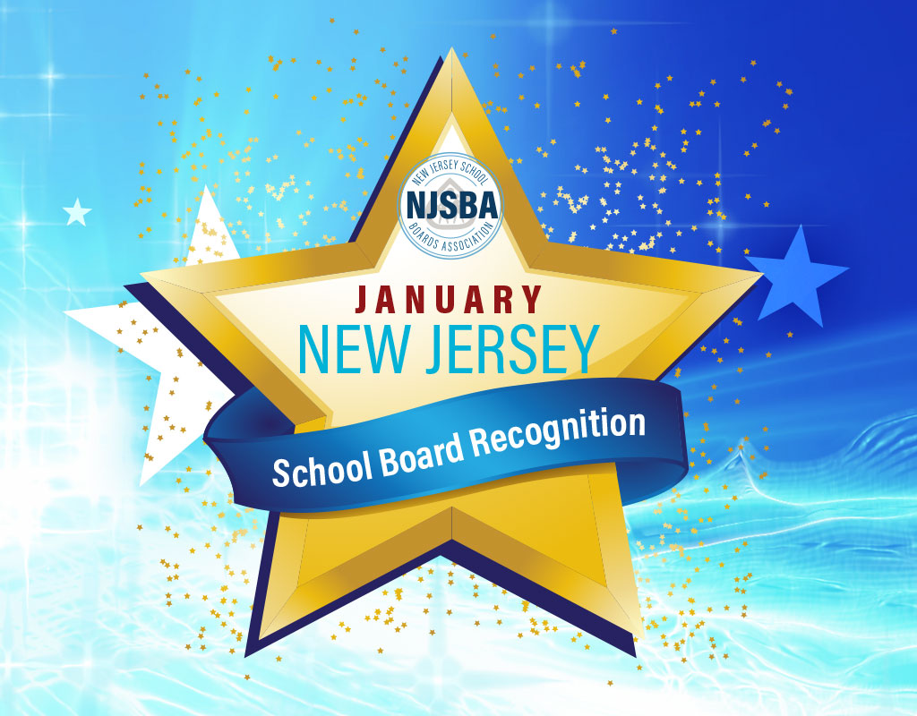 school board recognition month logo of a star over an abstract blue starry background. 